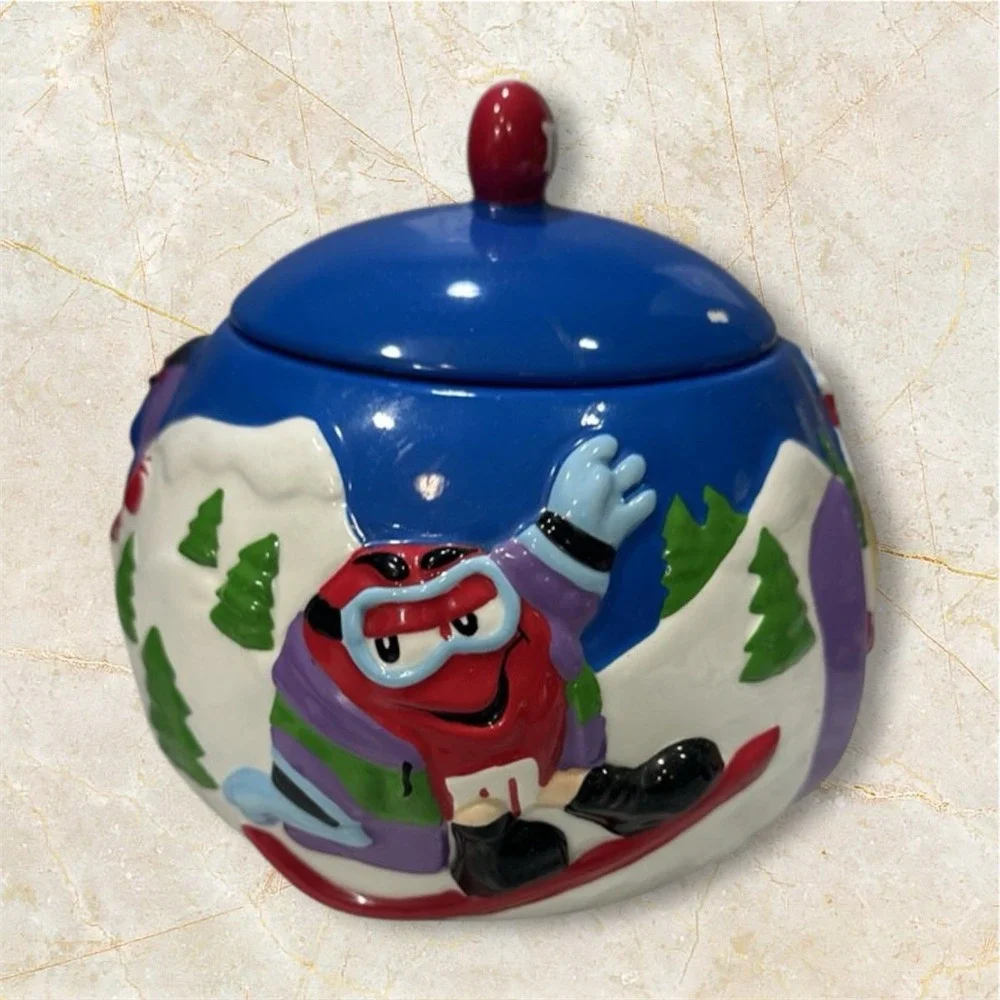Vintage M&M's 2003 Ceramic Christmas Holiday‎ Winter Ski Cookie Jar 8